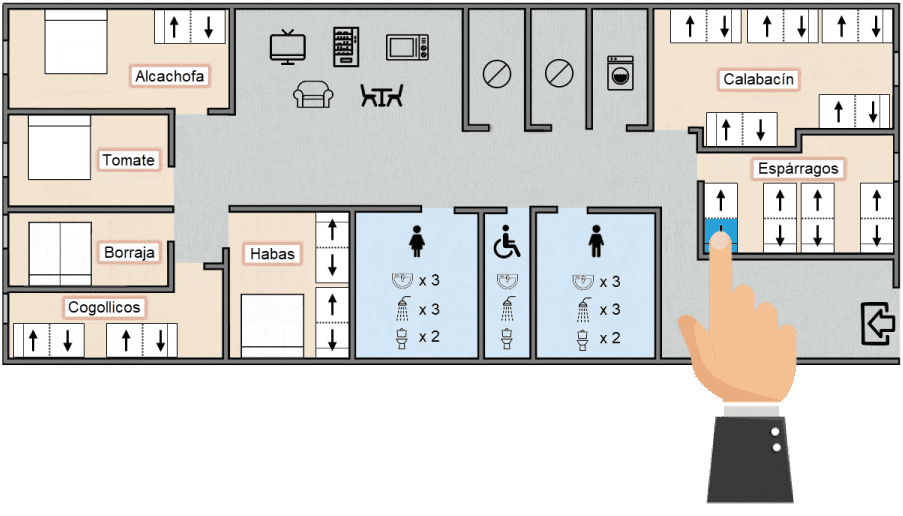 Plano del hostel y sus habitaciones